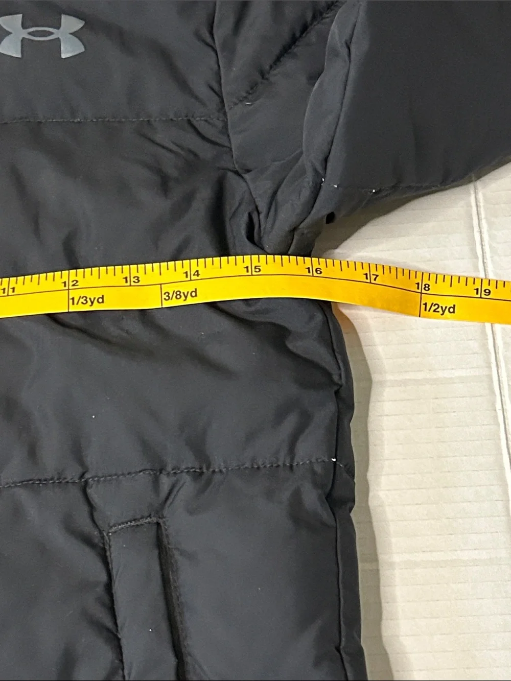 Under Armour YSM Small Boys Black Hooded Puffer Jacket with Gray Trim